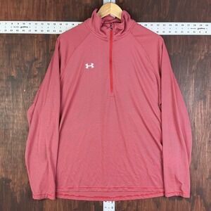 Under Armour 1/4 Zip Pullover HeatGear Gym Training Loose Fit Red Gray Men's 2XL